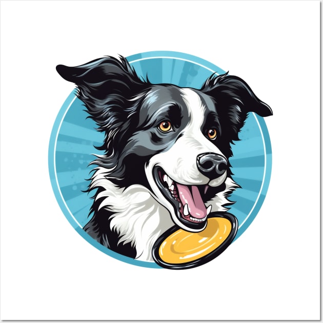 border collie playing with a yellow frisbee Wall Art by javierparra